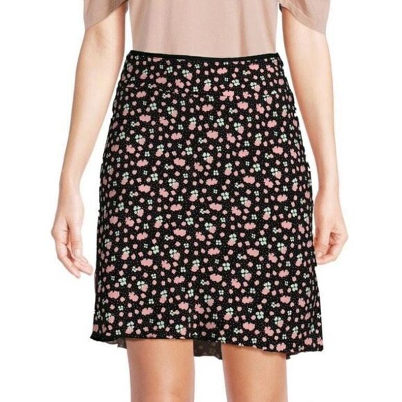 Free People IRL Black Pink Floral Slip Y2K Aesthetic Skirt NWT Size 6/Small - Picture 1 of 8